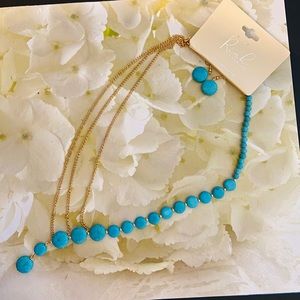 Gold turquoise split necklace and earrings set